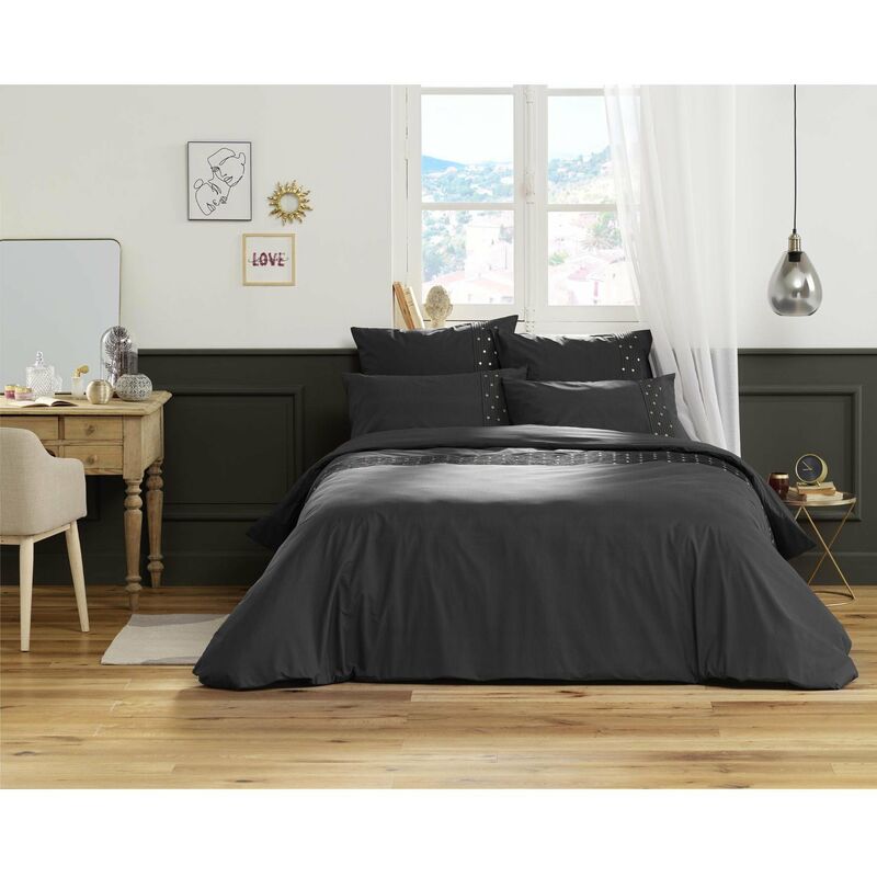 Drap housse percale de coton (140 cm) Cali Noir - Linge de lit