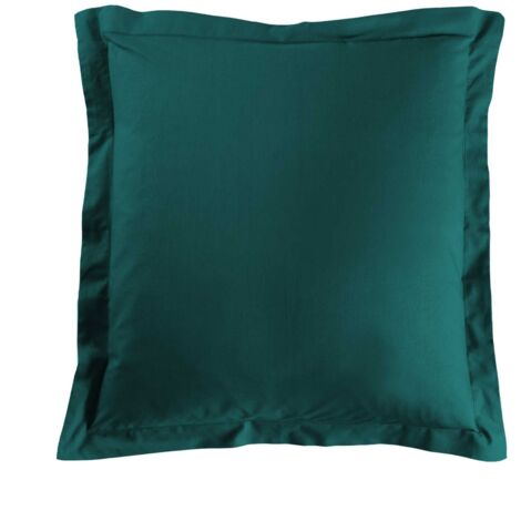 Taie d’oreiller 63 x 63 cm coton 57 fils Lina Emeraude – Volant plat avec point bourdon