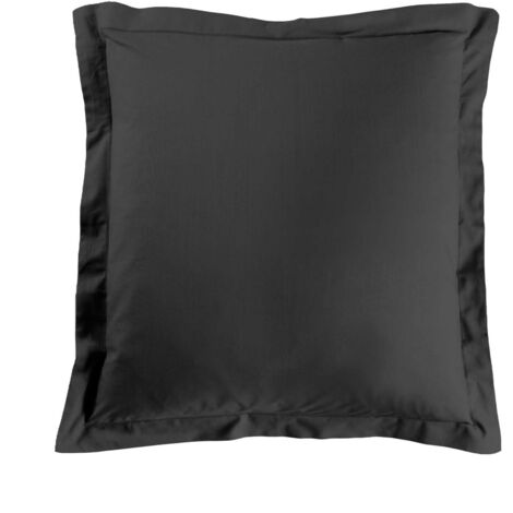 Taie d’oreiller 63 x 63 cm coton 57 fils Lina Noir – Volant plat avec point bourdon