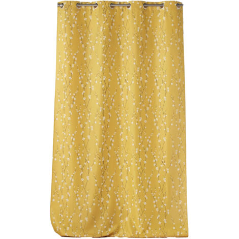 Rideau a oeillets 140 x 260 cm polyester imprime appliqué Sakura Jaune (1/5)