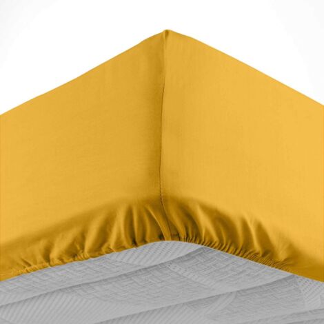 Drap housse 1 personne 90 x 190 cm uni 57 fils lina Curry