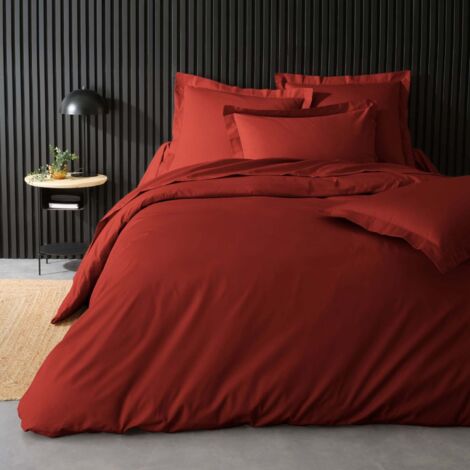 Housse de couette 2 personnes 240 x 220 cm – Percale de coton 78 fils – Tomette (1/5)