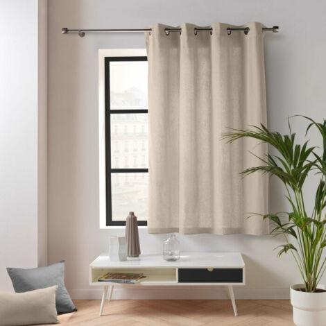 Douceur D'Intérieur – Rideau en poly-coton recyclé beige lin 135x180 cm – 61% coton – 39% polyester – Lavable en machine à 30°C – 8 œillets argent