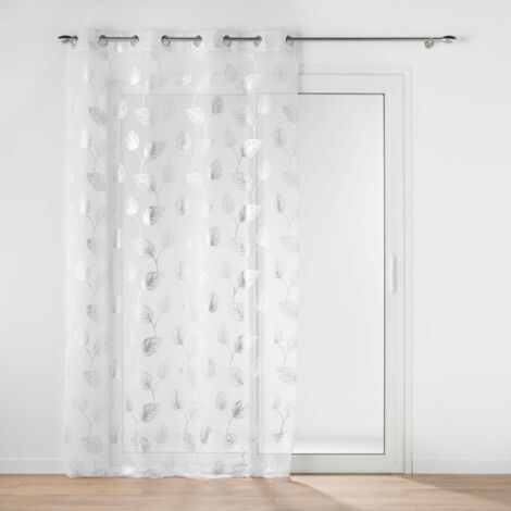 Douceur D'Intérieur – Voilage à œillets 140 x 240 cm – Voile sablé 100% polyester – Imprimé métallisé argent – Pour filtrage de lumière subtile (1/4)