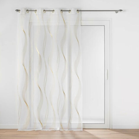 Douceur D'Intérieur – Voilage à œillets 140 x 240 cm – Voile sablé 100% polyester – Imprimé or – Attaches œillets en métal