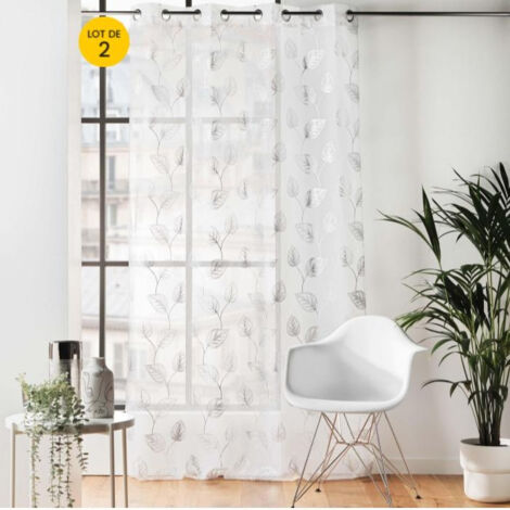 Lot de 2 Voilages a oeillets 140 x 240 cm voile sablé imprimé metallisé Edelia Argent (1/5)