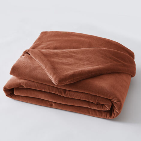 Edredon 90 x 200 cm velours de coton césar terracotta Orange