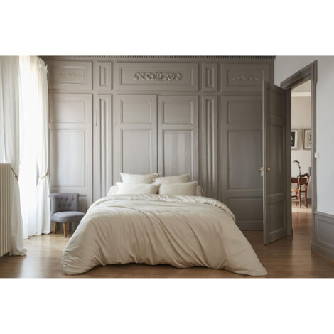 Pack Housse de couette 240 x 220 cm bambou de satin 120 fils Salomé + Drap housse 140 x 190 cm  Naturel (1/5)