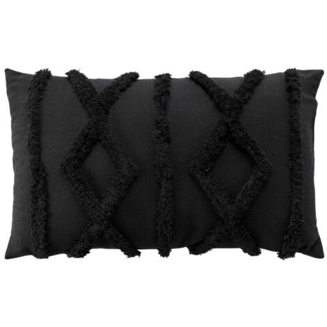Coussin dehoussable 30 x 50 cm polycoton tufte Safira Noir (1/3)