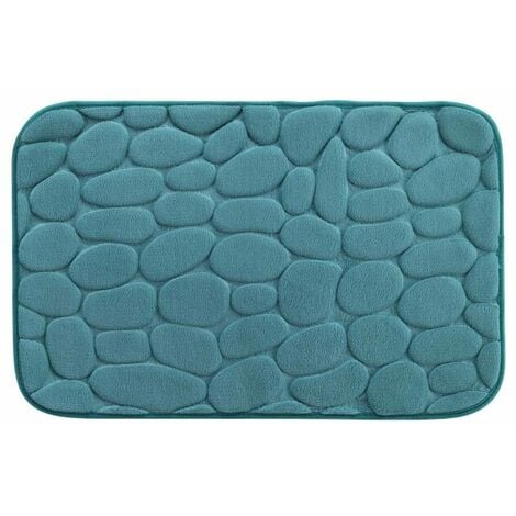 Tapis de bain 50 x 80 cm microfibre unie relief ricochet Bleu/emeraude