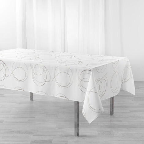 Nappe rectangle 150 x 300 cm polyester imprimé metallisé Bully Blanc (1/3)