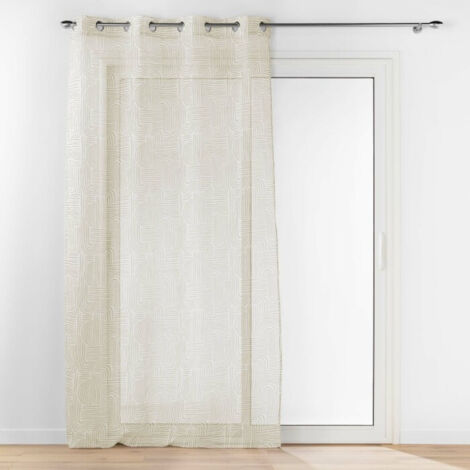Voilage grande hauteur a oeillets 140 x 280 cm voile sable imprime pandore Blanc (1/4)