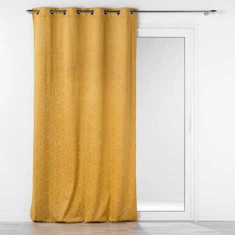 Douceur D'Intérieur – Rideau à œillets 135 x 240 cm en velours imprimé relief ton sur ton – Couleur jaune ocre – Lavable à 30° – Finition chic et lumineuse (1/3)