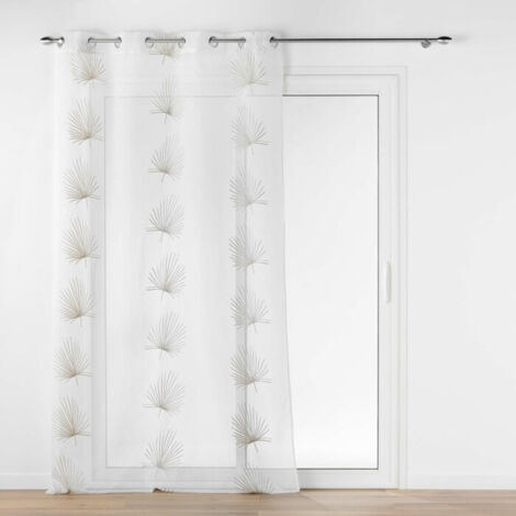 Voilage grande hauteur 140 x 280 cm voile sablé brodé Palmaris Beige