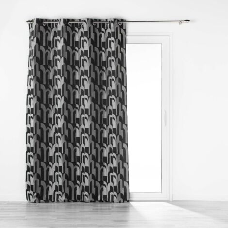 Rideau a oeillets 140 x 260 cm jacquard Medicis Noir (1/4)