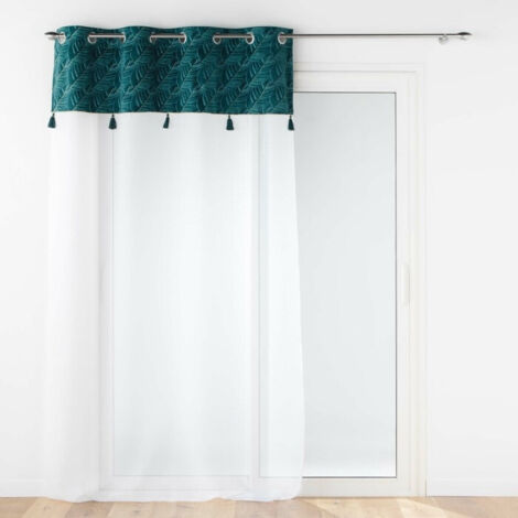 Voilage a oeillets 140 x 240 cm voile sablé + haut velours Palmina Bleu (1/3)