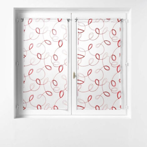Paire droite passe tringle 2 x 60 x 160 cm voile sable brode hoops Rouge (1/3)