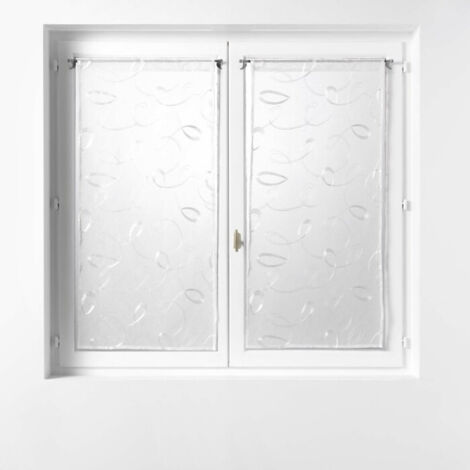 Paire droite passe tringle 2 x 60 x 90 cm voile sable brode hoops Blanc (1/3)
