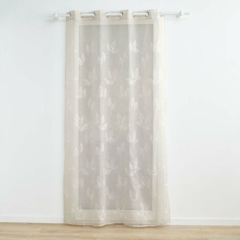 Voilage a oeillets 140 x 280 cm voile sablé brodé Berry Taupe (1/3)