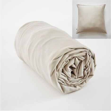 Ensembe drap housse 160 x 200 cm + 2 taies 60 x 60 cm en bambou de satin Salomé Naturel (1/5)