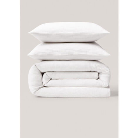 Parure de lit 240 x 220 cm + 2 taies en Gaze de coton 57 fils Angelia Blanc (1/4)