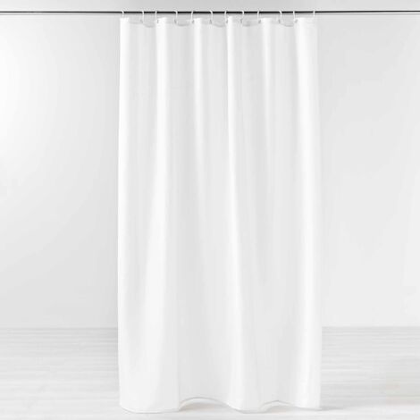Rideau de douche uni avec crochets Blanc 180x200 cm (1/5)
