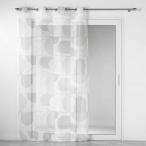 Voilage à oeillets 140 x 280 cm brodé Sandina Blanc/gris - Maison