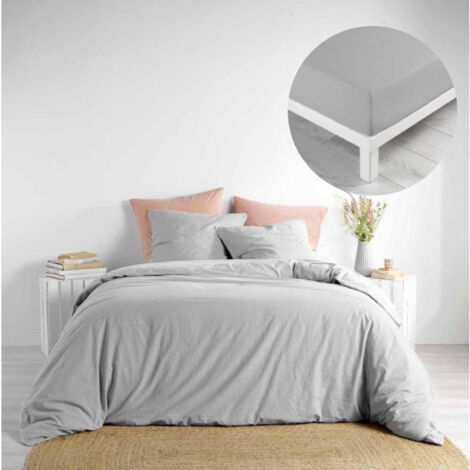 Pack parure 240 x 220 cm coton lavé 57 fils + DH 140x190 cm Linette Gris (1/5)