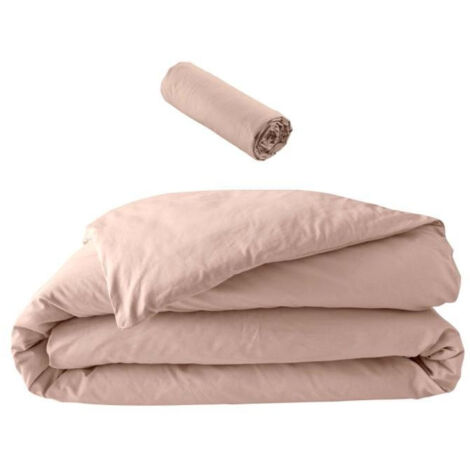 Pack parure en percale 78 fils 240 x 220 cm + DH 140x190 Nude (1/5)