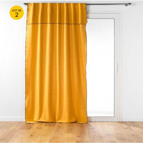 Lot de 2 Rideaux passants cache-volants en coton 140 x 240 cm Mistraline Moutarde (1/5)