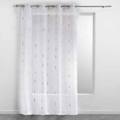 Voilage A Oeillets 140 X 240 Cm Effet Lin Tissé Imprimé Ginko Noisette