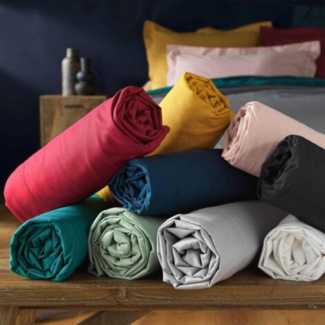 Lot de 2 draps housse king size 180 x 200 cm coton 57 fils Sauge