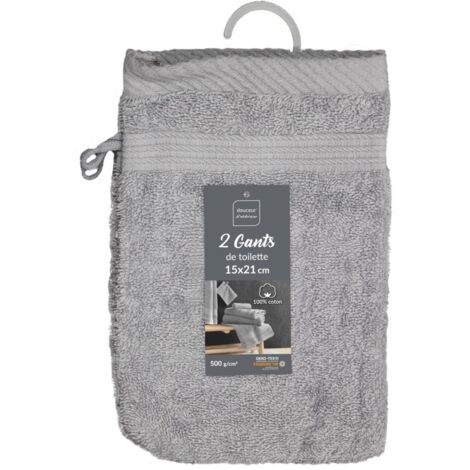 2 gants de toilette 15 x 21 cm eponge unie tendresse Gris Perle (1/5)