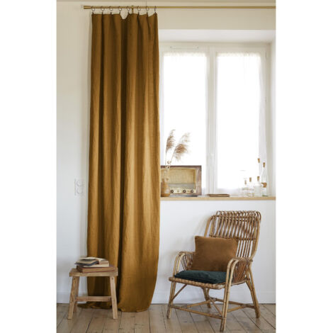 Rideau ajustable + 8 anneaux pince 140 x 270 cm en Lin lavé Soline Caramel (1/4)
