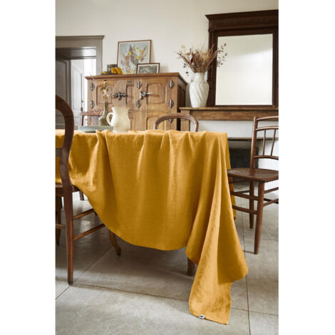 Nappe rectangle 170 x 250 cm en lin lavé Soline miel Jaune (1/4)