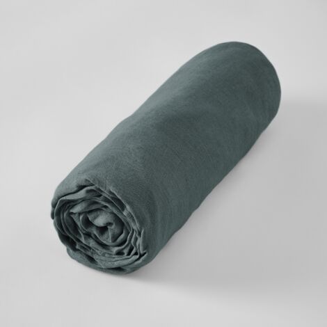 Drap housse 140 x 190 cm en  lin lavé Soline Gris foncé