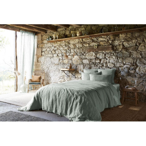 Housse de couette 260 x 240 cm lin lavé Soline Eucalyptus (1/2)