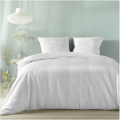 Housse de couette 240 x 220 cm en microfibre gaufrée – Confort respirant – Lavable à 30°C – Couleur blanc éclatant – Bricoline