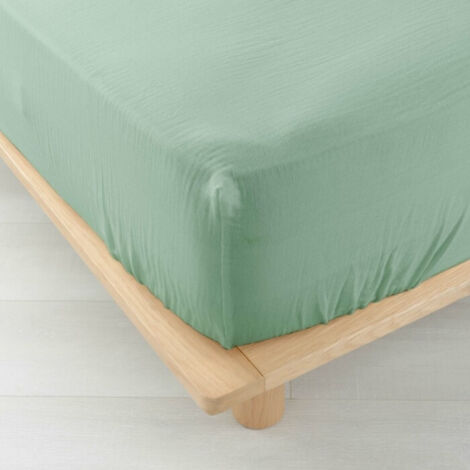 Drap Housse 140 x 190 cm Angelia Sauge - Gaze de Coton - Livraison gratuite (1/5)