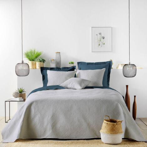 Couvre lit 2p mat.+2 hc 60x60 220 x 240 cm microfibre unie romane Gris
