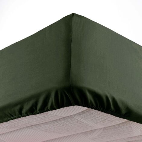 Drap housse 2 personnes 140 x 190 cm microfibre unie oscar Kaki