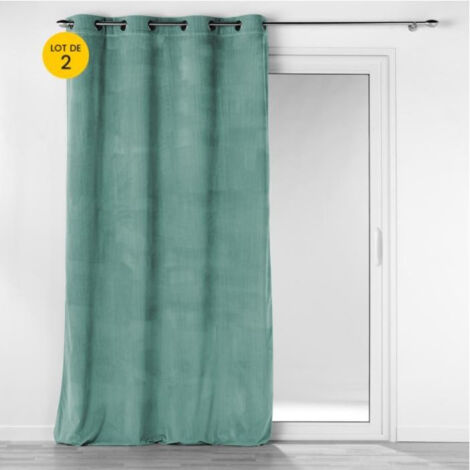 Lot de 2 Rideaux à oeillets 140 x 260 cm velours côtelé Casual Sauge (1/5)
