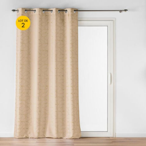 Lot de 2 rideaux a oeillets 140 x 260 cm polyester imprime metallisé Louxor Beige (1/5)