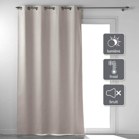 Rideau a oeillets 135 x 260 cm 100% occultant thermique uni occultissime Beige (1/5)