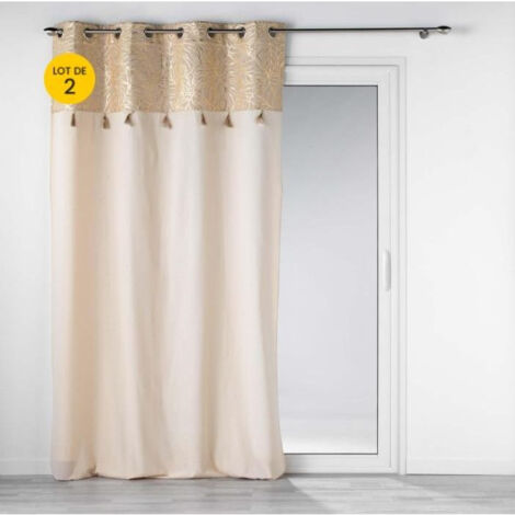Lot de 2 rideaux à œillets 140 x 240 cm en polycoton - Modèle Solea Or (1/5)