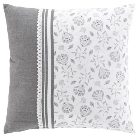 Coussin dehoussable 45 x 45 cm coton/polyester imp.+dentelle Flavie (1/5)