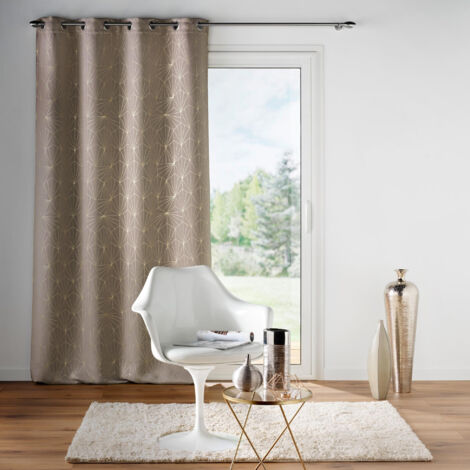 Douceur D'Intérieur – Rideau occultant imprimé métallisé or taupe 140 x 260 cm – Œillets métalliques pour installation rapide – 100% polyester pour bloquer la lumière