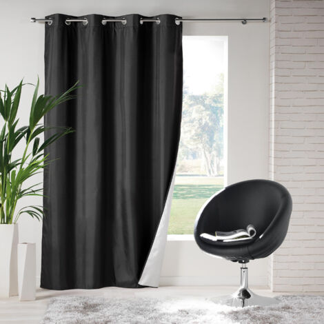 Rideau à œillets isolant thermique Icemount Noir 140 x 260 cm - dos en polyuréthane (1/5)
