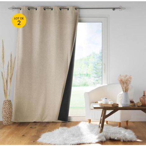 Lot de 2 rideaux à œillets isolant doublé polaire Jupiter Beige 140 x 260 cm (1/5)