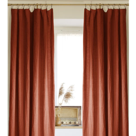 Lot de 2 rideaux ajustables en lin lavé avec 8 anneaux pince 140 x 270 cm Paprika (1/5)